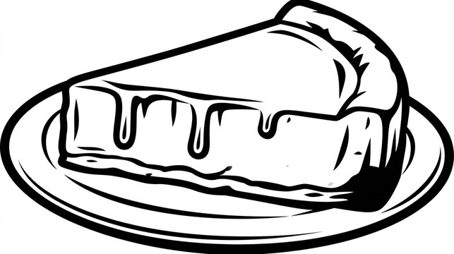 Cheesecake slice on a plate with dripping cream shown against a white background