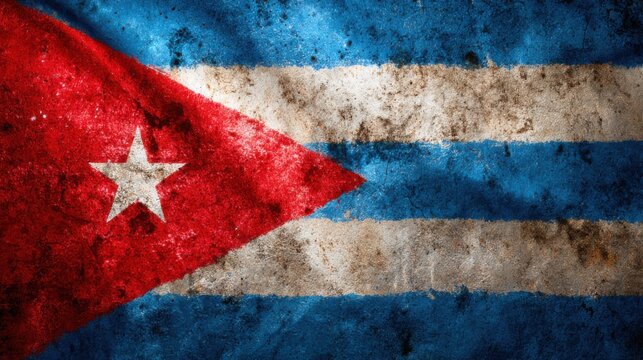 Cuban flag with red, white, and blue colors displayed on a textured surface in a vibrant representation of national pride