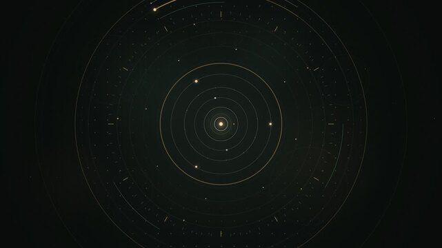 Minimalist Abstract Solar System Orbits and Rotating Glowing Planets