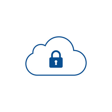Cloud storage security icon depicting a padlock inside a cloud shape for data safety.