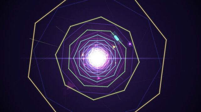 Futuristic neon tunnel abstract motion loop with glowing geometric