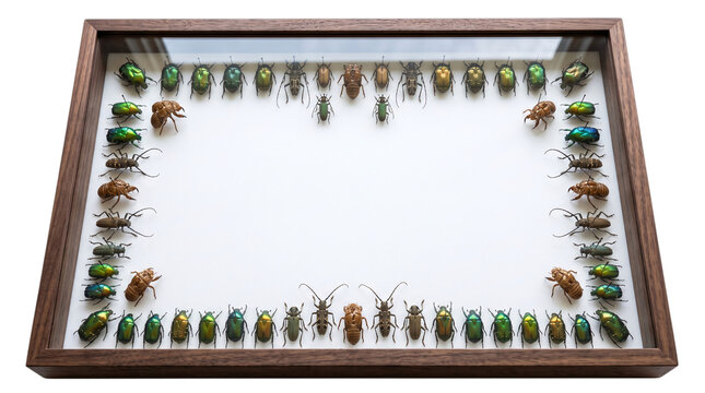Insect specimen display case frame on white background