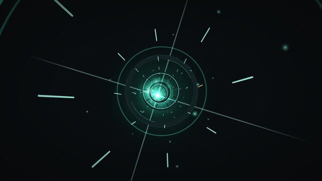 Mysterious green digital tunnel loop with glowing circles and