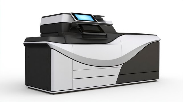 Modern Industrial Digital Press and High-Speed Production Printer Isolated on White