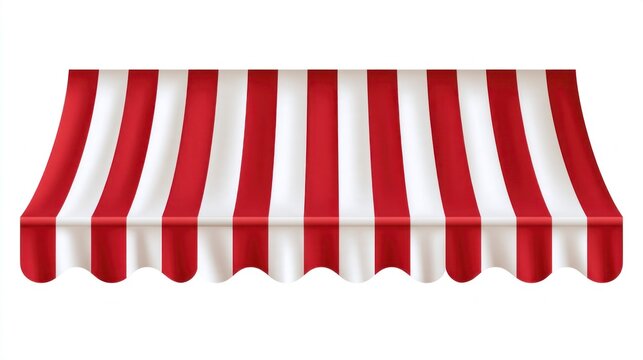 Red and White Striped Awning Isolated on White Background