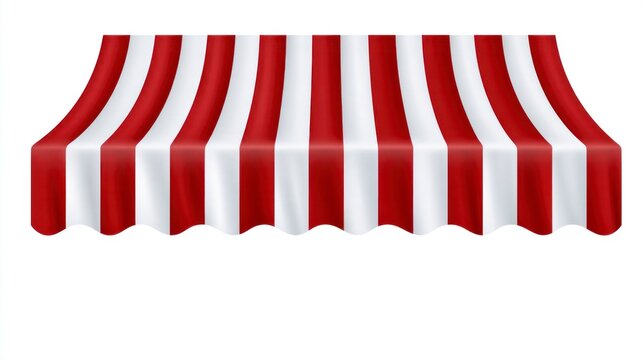 Red and white striped store awning isolated on white background
