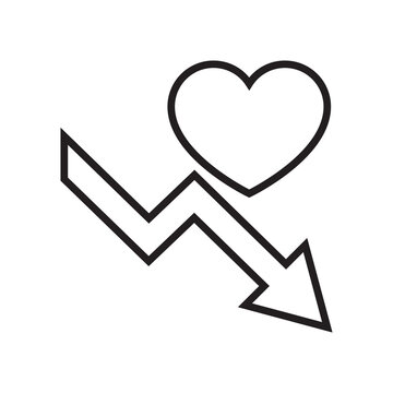 Heart with decreasing arrow icon vector