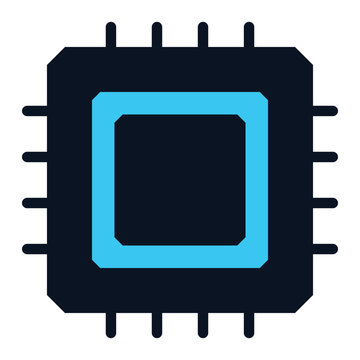 Microprocessor Chip Icon in Navy and Cyan