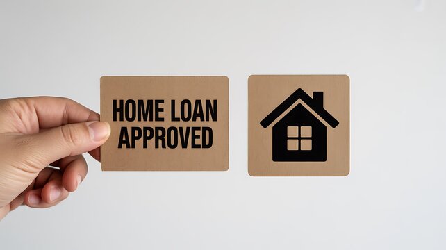 Home loan approved concept with hand holding approval sign beside house icon