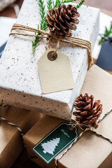 Obraz premium Rustic holiday gift wrapping elegance.