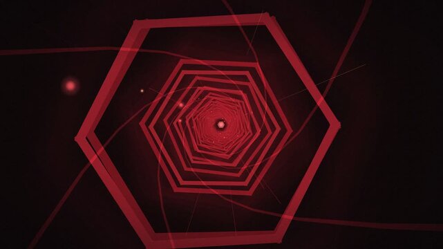 Red glowing hexagonal tunnel flight seamless loop abstract background