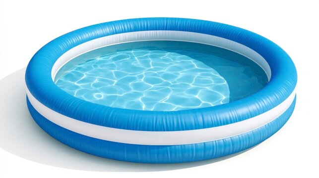 Round Blue and White Inflatable Kiddie Swimming Pool Isolated on White Background