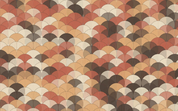 Retro mid century circular overlay pattern in warm earth tones for vintage decorative design.