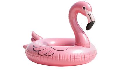 Pink inflatable flamingo pool float with black beak detail, isolated on transparent background © Alexa