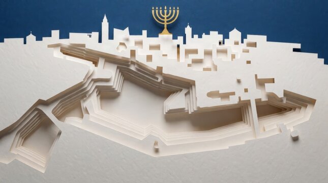 Jerusalem Papercraft Diorama with Gold Menorah
