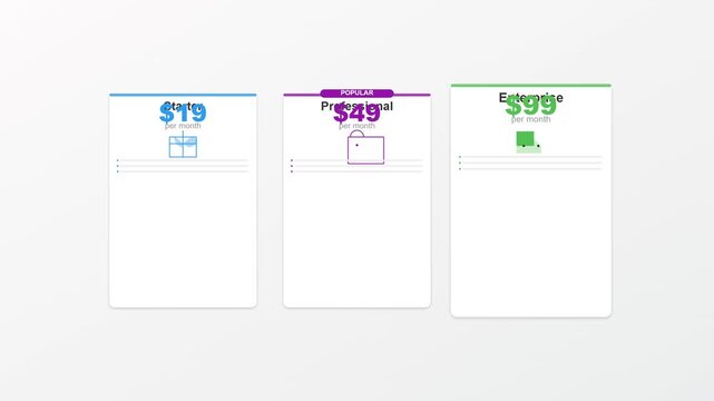 Modern pricing table ui with subscription plan tiers for websites