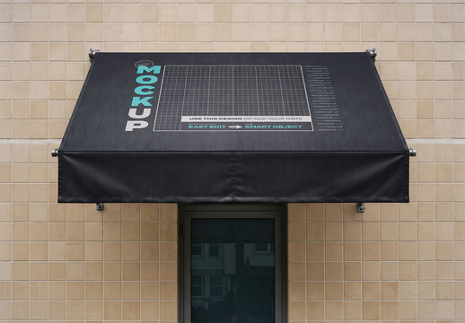 Awning on Tiled Storefront Branding Design Mockup