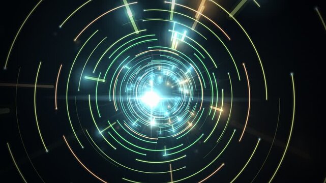 Futuristic neon light tunnel looping motion graphics for techno music