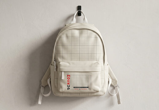 Backpack Hanging on Wall Complete Premium Mockup