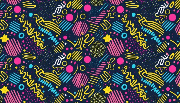 hand drawn abstract confetti seamless pattern pop art fashion festival abstract background in memphis style