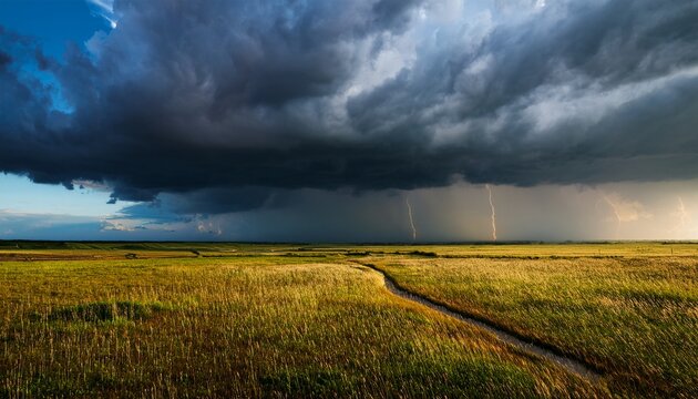rain and thunderstorm in dramatic sky