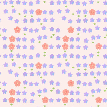 Seamless pattern of pastel flowers and leaves