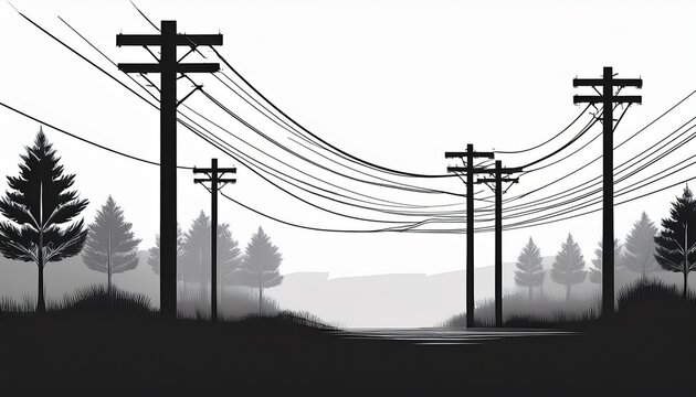 silhouette electric pole on white background
