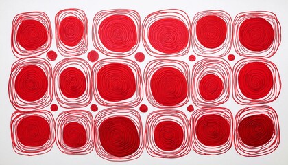 red hand drawn circles and squares pattern on white background