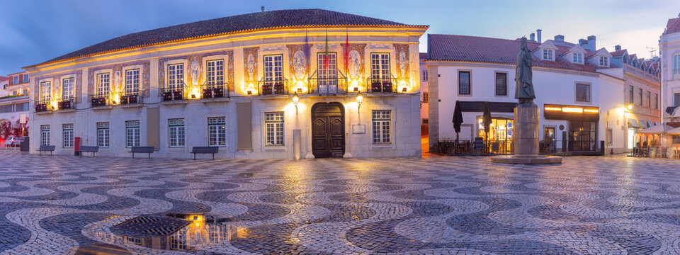 Cascais Town Hall and Square at Blue Hour, Portugal