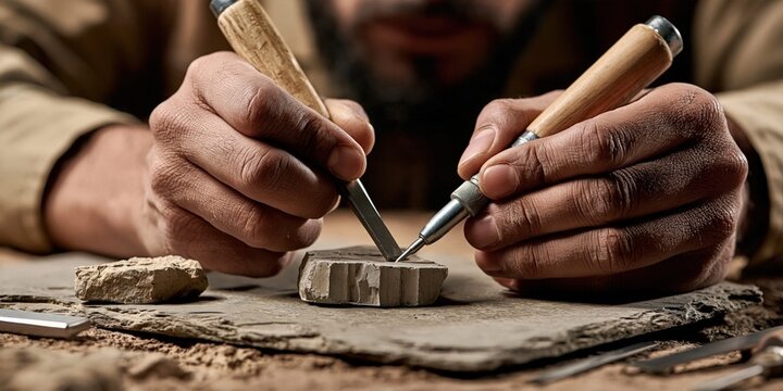 Artisan carving stone revealing intricate details