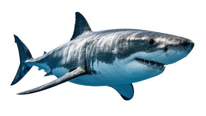 Obraz premium Great white shark with sharp teeth, isolated on transparent background