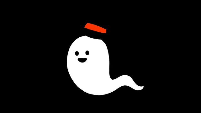 Floating Ghost with Witch Hat Halloween Animation, Transparent Background Video for Spooky and Horror Scenes	

