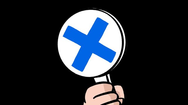 Hand Holding a Round X Mark Sign Appearing, Transparent Background Animation for Incorrect Answers, Rejection and Judgment	
