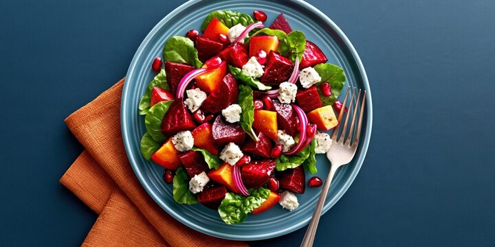 Delicious healthy beetroot pomegranate salad close up