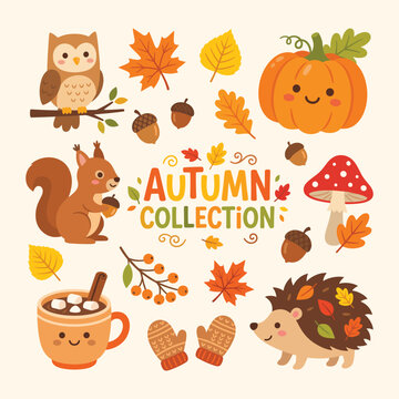 Cozy Fall Season Woodland Animals And Harvest Elements