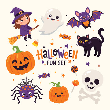 Cute Playful Halloween Character And Decoration Bundle