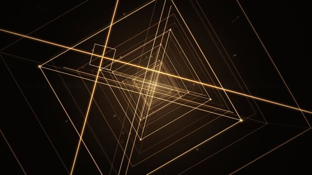Abstract golden geometric wireframe tunnel motion background loop