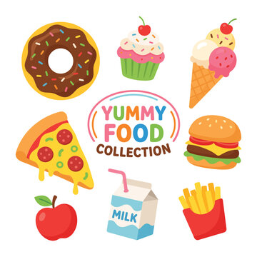 Tasty Junk Food And Sweet Bakery Treats Collection