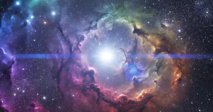 Vibrant Deep Space Nebula with Glowing Central Star and Cosmic Clouds