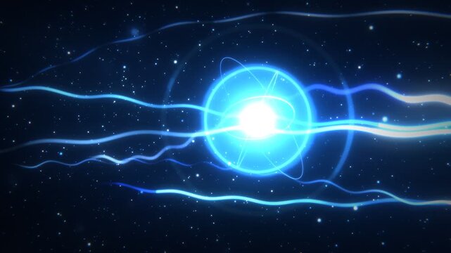 Glowing Blue Atom Core With Electric Waves Background Loop