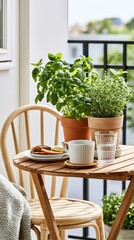 Obraz premium Morning light illuminates a tranquil outdoor breakfast setting