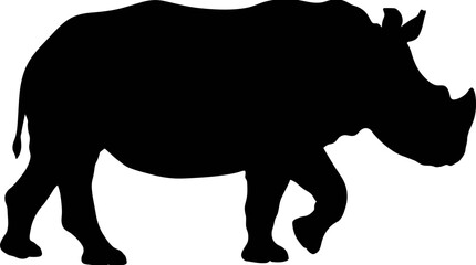 Black rhinoceros silhouette stands against a white background depicting a large mammal profile © silhouette design 