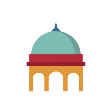 Flat illustration of a building with a dome and arches
