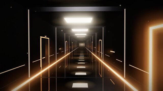 Modern Sci-Fi Corridor Tunnel Loop With Warm Orange Neon Lights