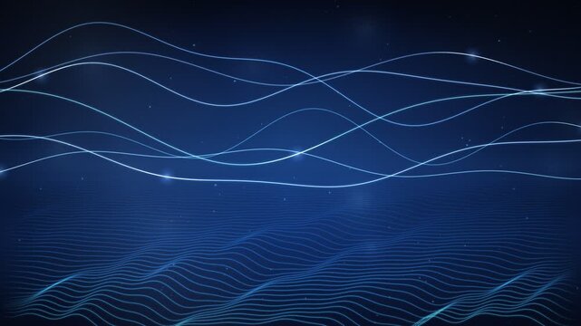 Abstract Blue Wave Lines And Digital Landscape Background Loop