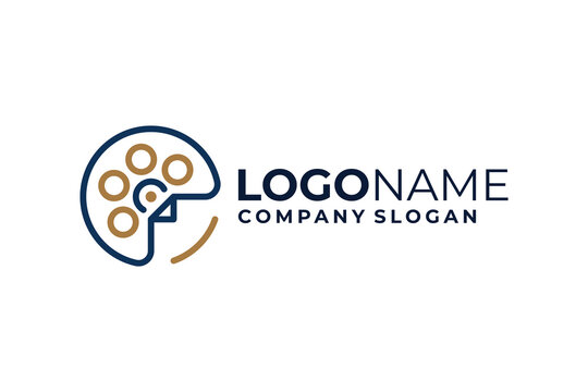 video camera with Movie reel, cinema, for film production or movie maker logo template