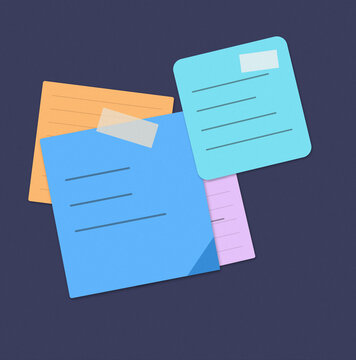 Colorful abstract sticky notes with map and text