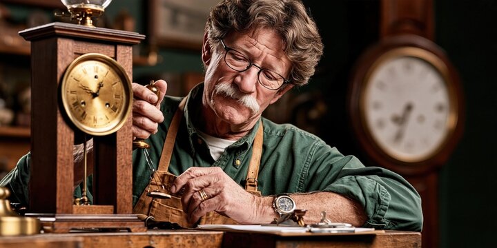 Clockmaker restoring a vintage timepiece with precision