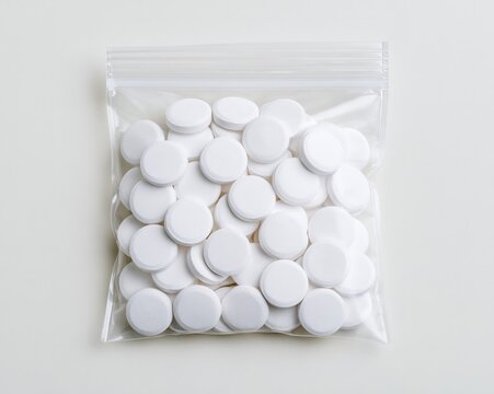 Clear Bag of White Round Tablets