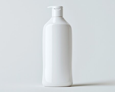White, rectangular bottle with pump dispenser against plain white background.